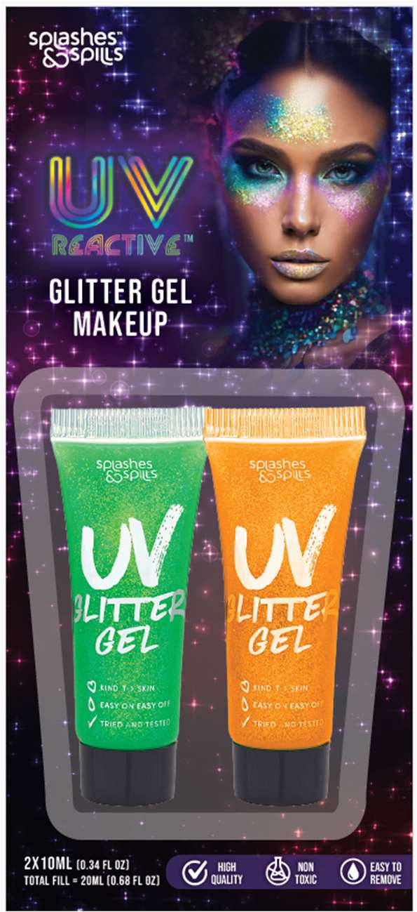 UV Reactive Glitter Makeup by Splashes and Spills